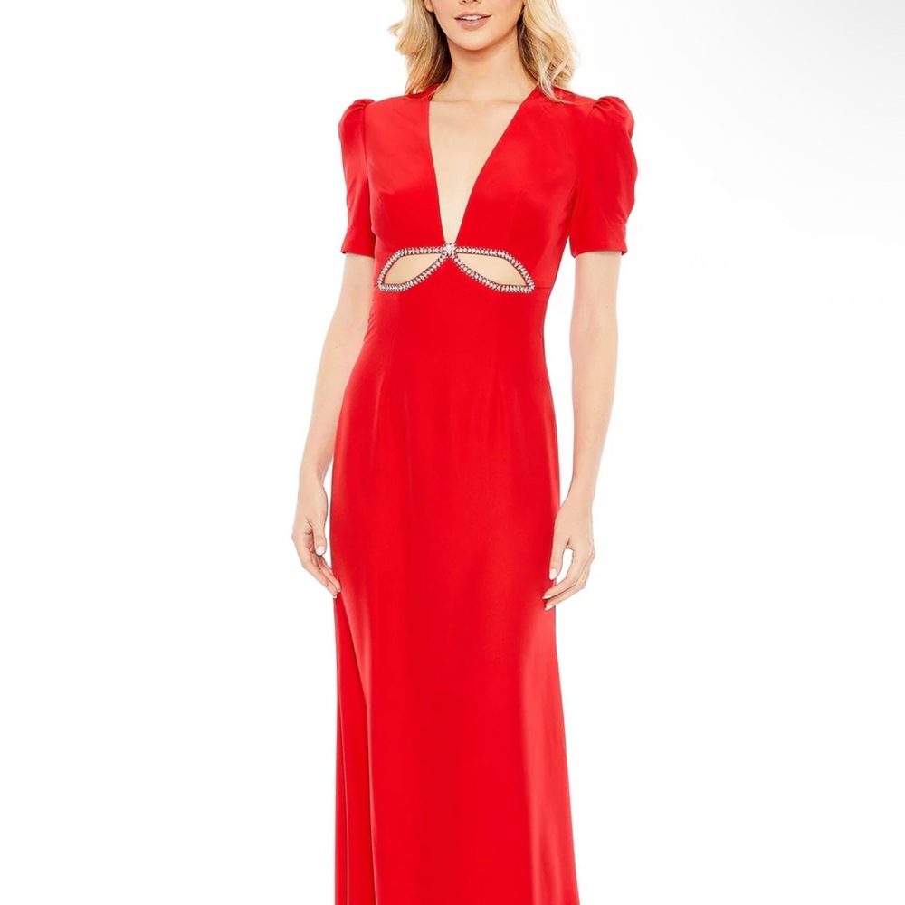 Ieena for Mac Duggal 2630 Front Cutouts Short Sleeve Dress